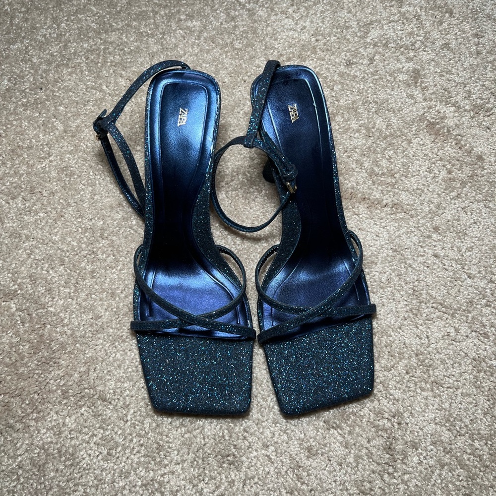 Blue Zara Sparkly Heeled Sandals